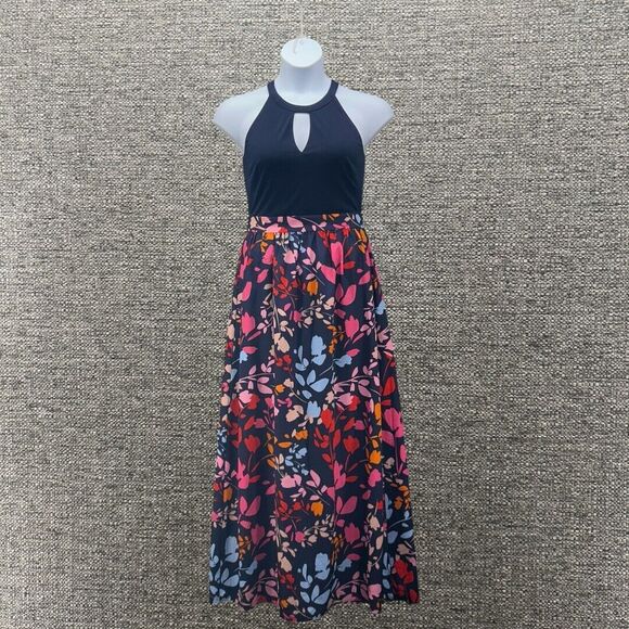Vince Camuto Womens Dress Size 8 Dark Floral Maxi Halter Keyhole Party Boho Soft - Picture 1 of 15